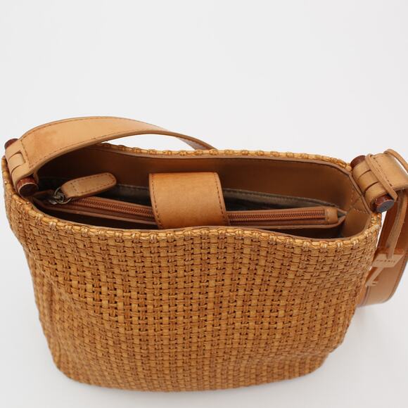 Fossil Crossbody Bag Y2K Woven Straw Tan Leather Strap Vintage Shoulder Purse - Picture 9 of 13